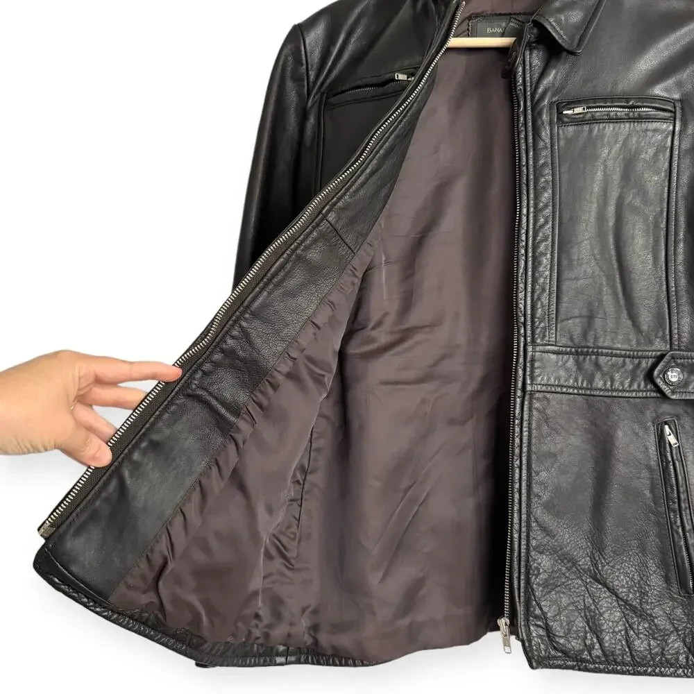 Vintage Banana Republic Dark Brown Military Heavy Leather Jacket Women's Size S - Picture 10 of 12